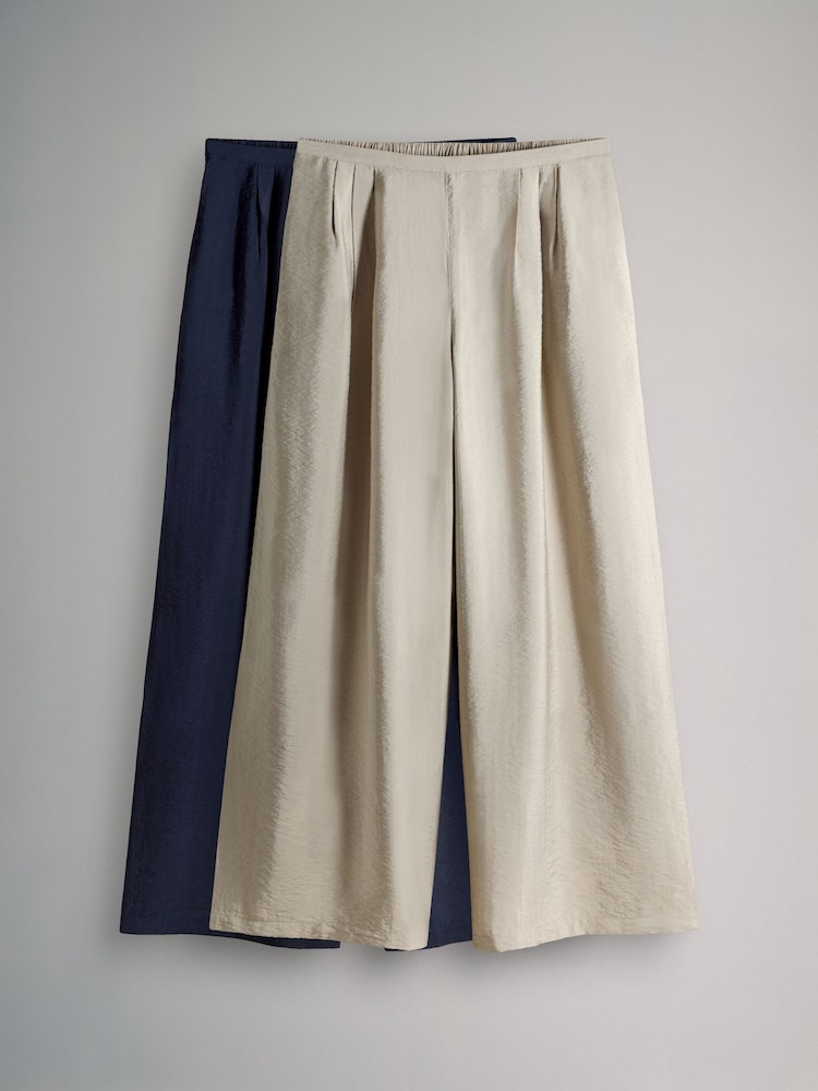 The Set 2 Pack Palazzo Wide Leg Trousers Neutral/Navy Blue - Image 2 of 6