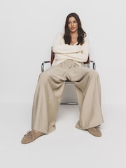 The Set 2 Pack Palazzo Wide Leg Trousers Neutral/Navy Blue - Image 4 of 6