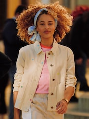 Joules Marlow Light Stone embroidered Denim Jacket - Image 1 of 13