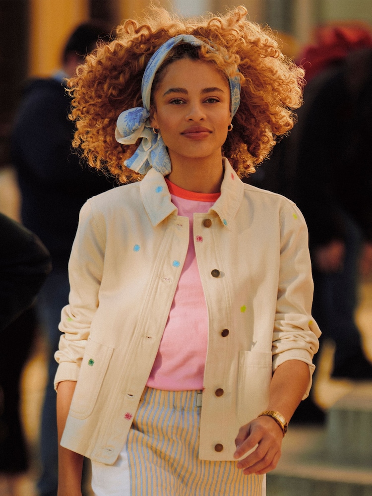 Joules Marlow Light Stone embroidered Denim Jacket - Image 1 of 13