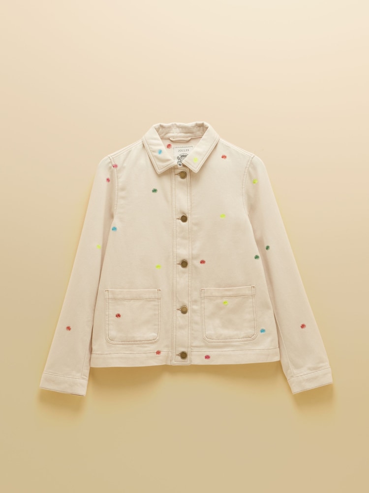 Joules Marlow Light Stone Embroidered Detail Denim Jacket - Image 11 of 11