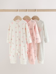 Pink Two Way Zip Baby Sleepsuit 3 Pack (0mths-3yrs) - Image 1 of 13