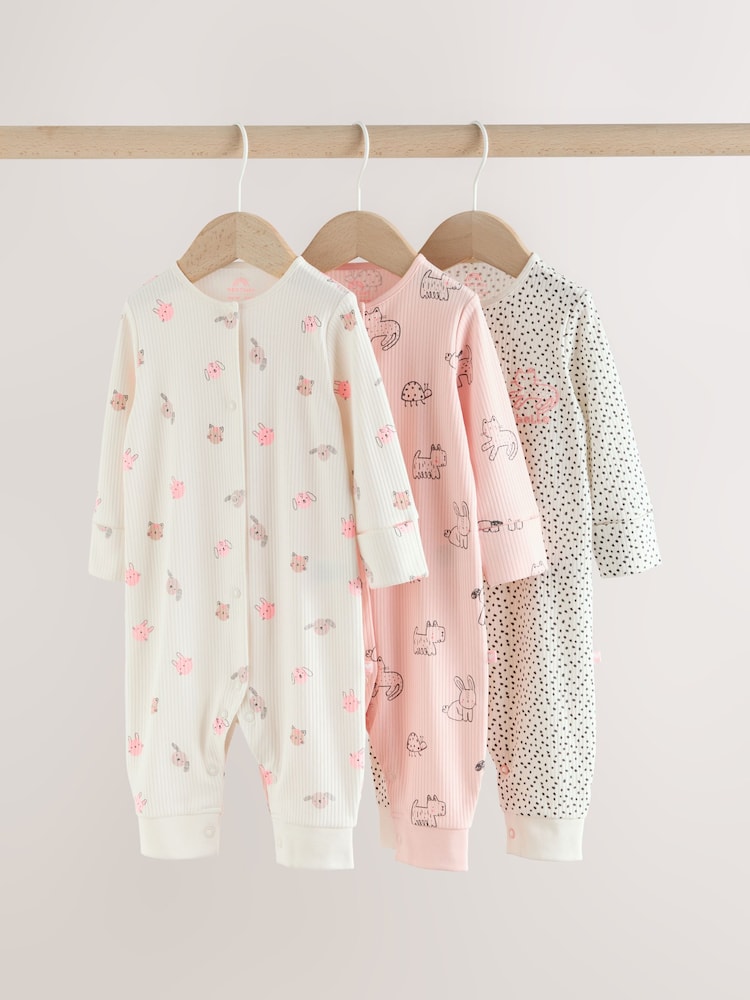 Pink Two Way Zip Baby Sleepsuit 3 Pack (0mths-3yrs) - Image 1 of 13