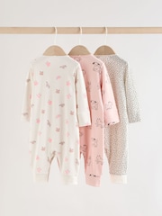 Pink Two Way Zip Baby Sleepsuit 3 Pack (0mths-3yrs) - Image 5 of 13