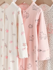 Pink Two Way Zip Baby Sleepsuit 3 Pack (0mths-3yrs) - Image 7 of 13