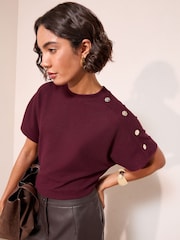 Friends Like These Burgundy Button Detail Short Sleeve Tunic - Image 2 of 5