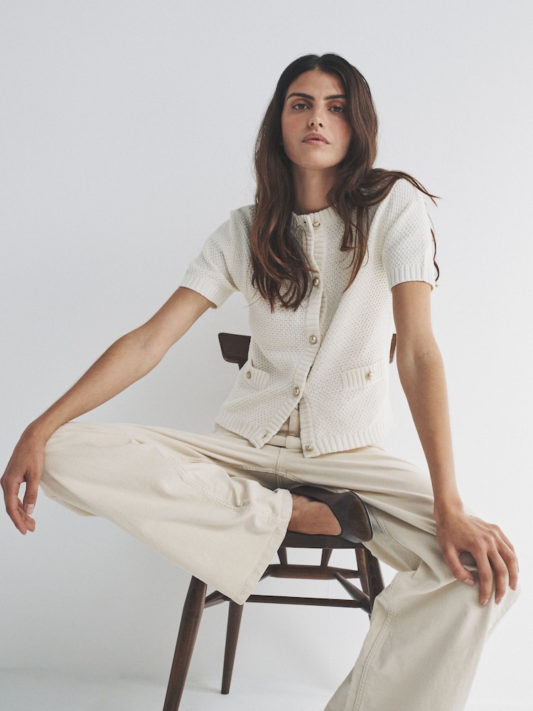 The Set Cream/Black 2 Pack Gold Button Knitted Short Sleeve Cardigans - Image 1 of 5 The Set Cream/Black 2 Pack Gold Button Knitted Short Sleeve Cardigans - Image 1 of 5