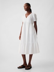 Gap White Crinkle Gauze V Neck Midi Dress - Image 3 of 5