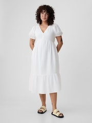 Gap White Crinkle Gauze V Neck Midi Dress - Image 4 of 5