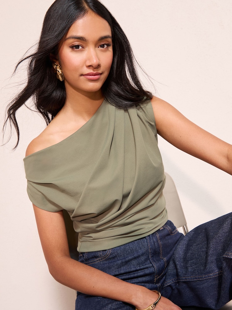 Friends Like These Olive Green Draped Off The Shoulder Top - Image 1 of 4 Friends Like These Olive Green Draped Off The Shoulder Top - Image 1 of 4