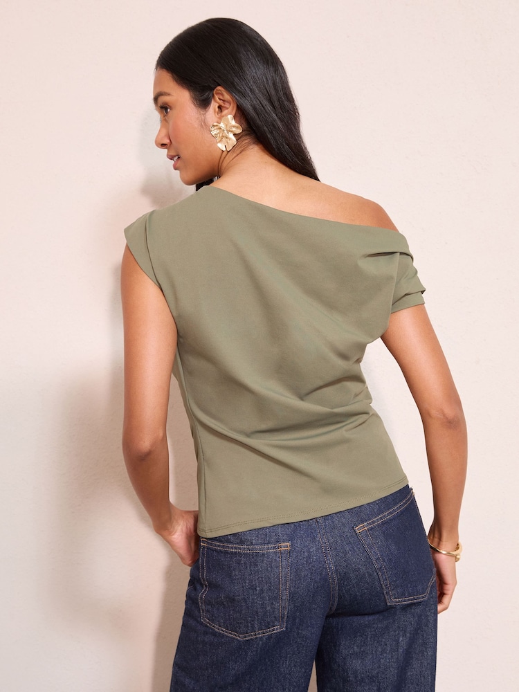 Friends Like These Olive Green Draped Off The Shoulder Top - Image 2 of 4 Friends Like These Olive Green Draped Off The Shoulder Top - Image 2 of 4