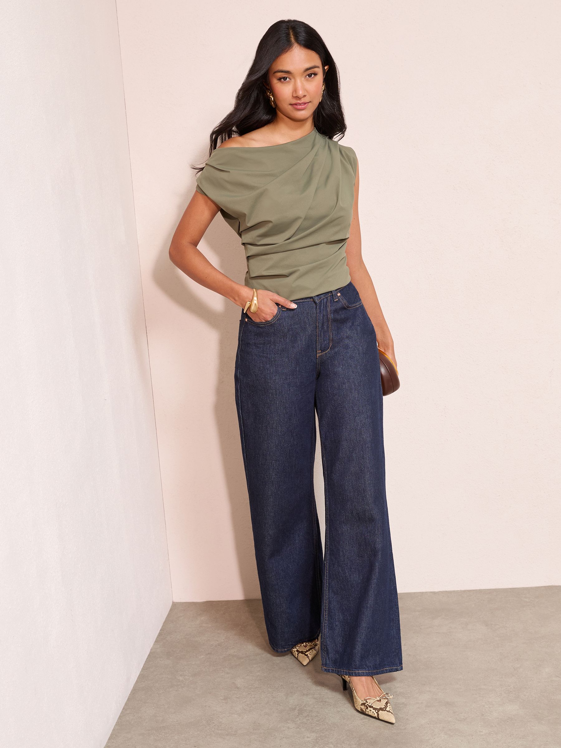 Buy Friends Like These Olive Green Draped Off The Shoulder Top