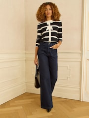 Love & Roses Black And White Stripe Bow Front Jumper - Image 3 of 4