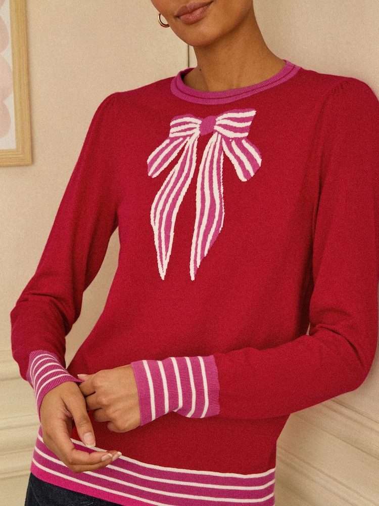 Love & Roses Red Bow Neck Knitted Jumper - Image 4 of 4