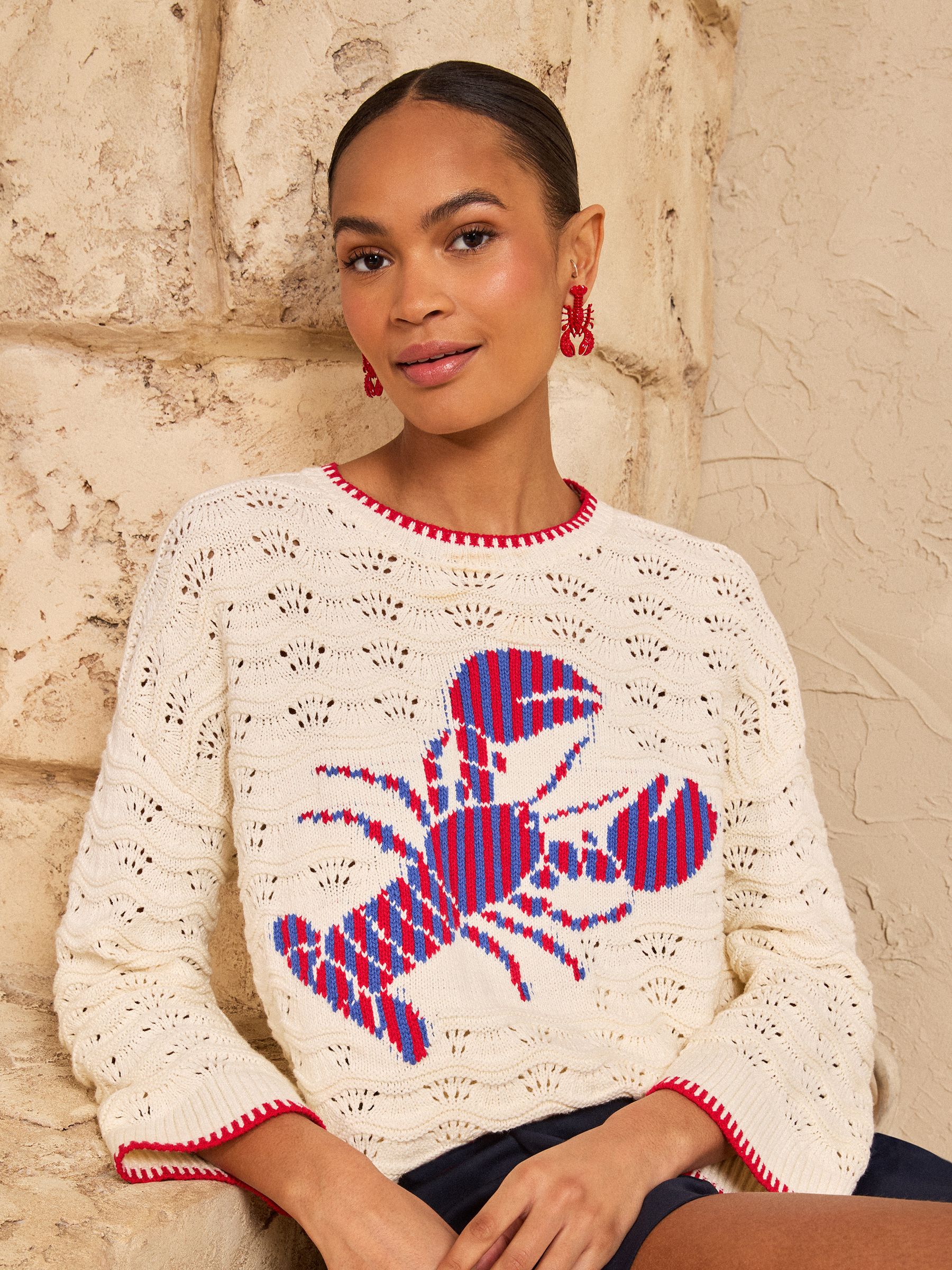 Buy Love & Roses Ivory Crochet Knitted Lobster Jumper from the