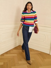 Love & Roses Wavy Rainbow Balloon Sleeve Knitted Jumper - Image 4 of 5
