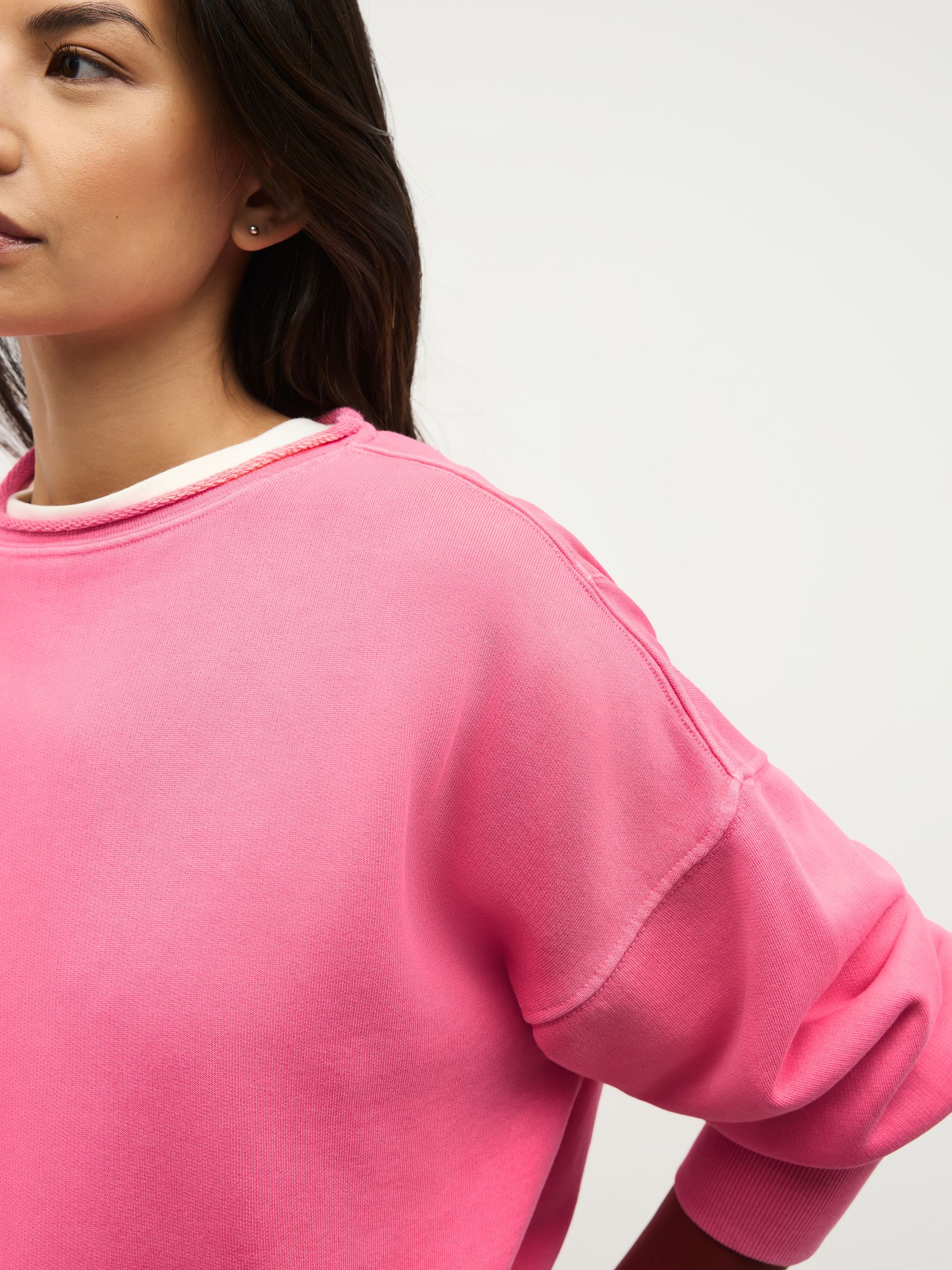 Buy Magenta Pink Raw Hem Detail Washed Cotton Crew Neck Sweatshirt