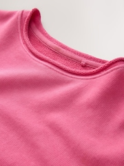 Magenta Pink Raw Hem Detail Washed Cotton Crew Neck Sweatshirt - Image 8 of 9