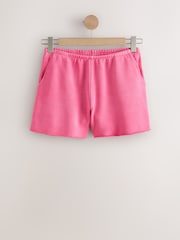 Magenta Pink Raw Hem Detail Washed Cotton Jersey Shorts - Image 1 of 8