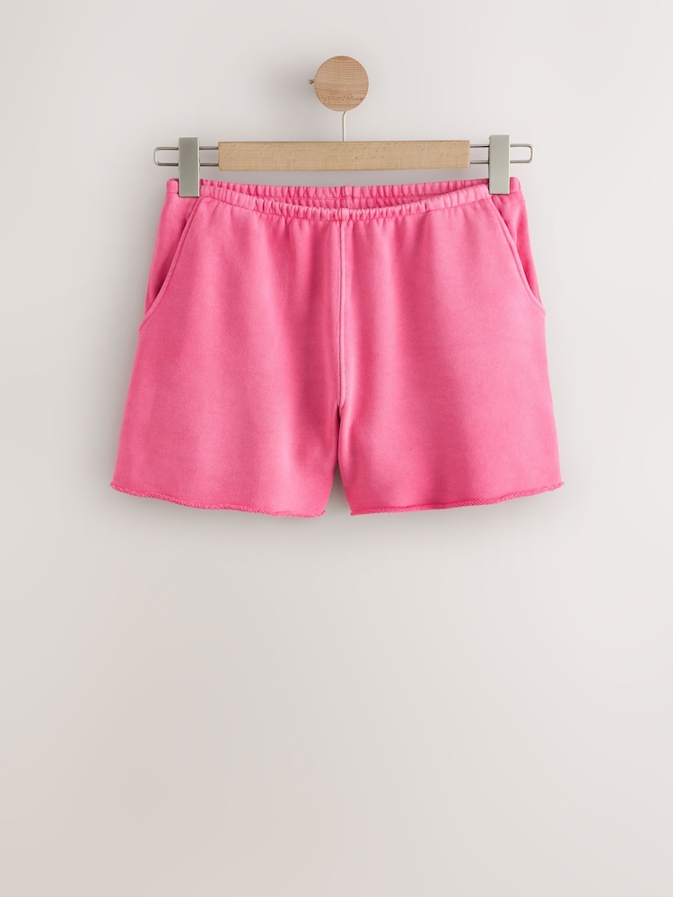 Magenta Pink Raw Hem Detail Washed Cotton Jersey Shorts - Image 1 of 8