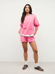 Magenta Pink Raw Hem Detail Washed Cotton Jersey Shorts - Image 6 of 8