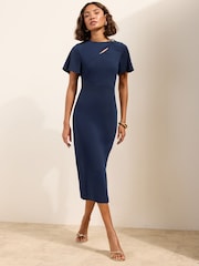Friends Like These Navy Assymetric Hardwear Tailored Midi Dress - Image 1 of 4