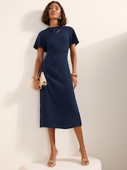 Friends Like These Navy Assymetric Hardwear Tailored Midi Dress - Image 3 of 4