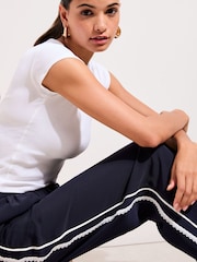 Friends Like These Navy Crochet Trim Wide Leg Trousers - Image 3 of 5