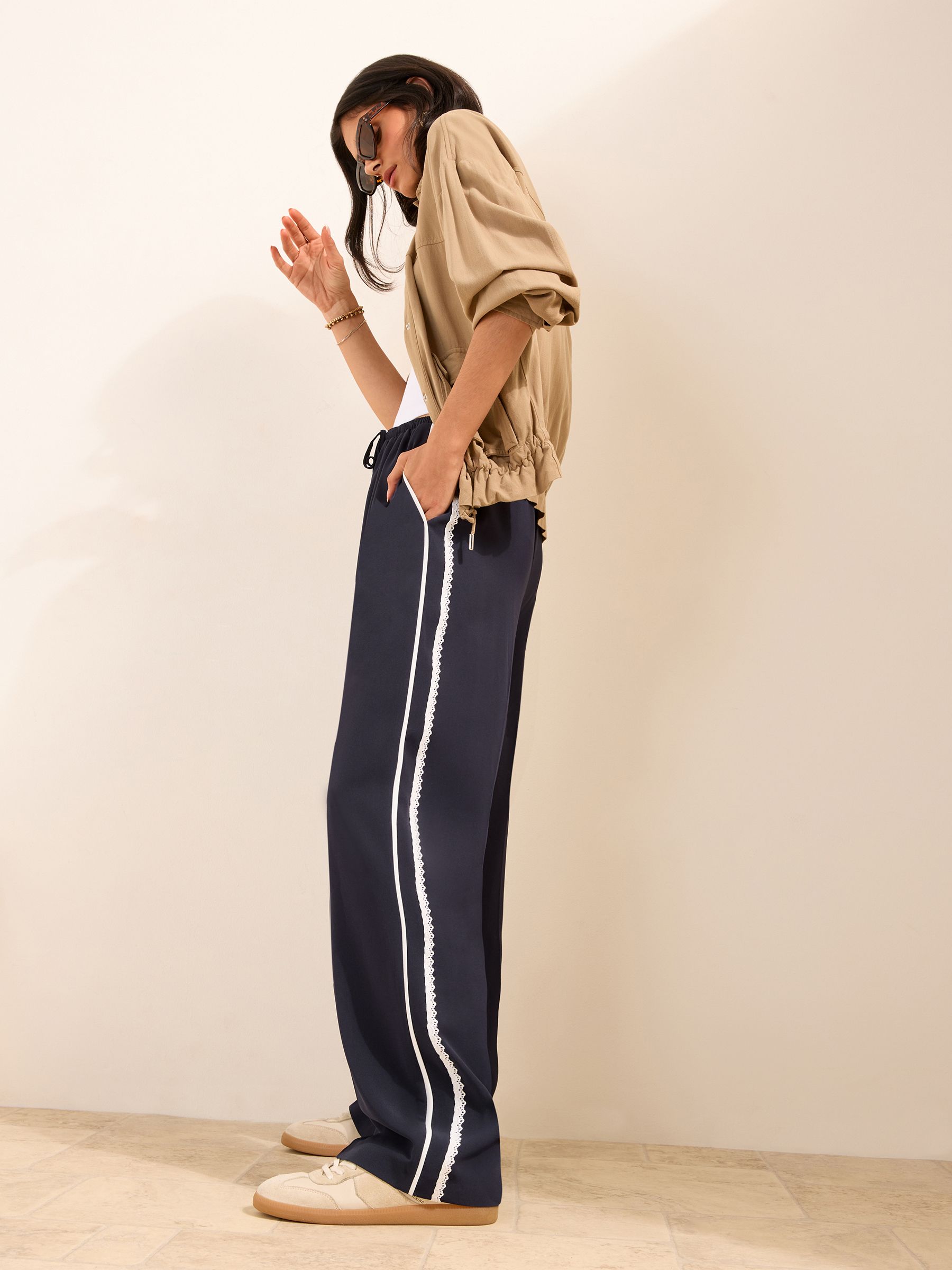 Buy Friends Like These Navy Crochet Pull On Side Stripe Trousers