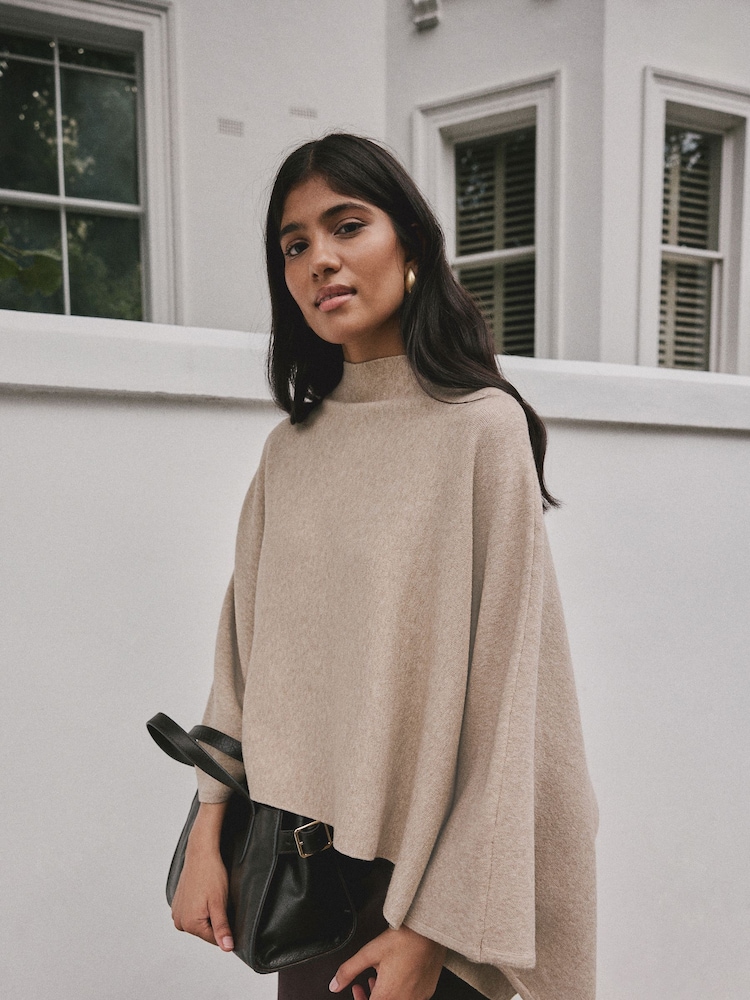 Ovsena kaša - Fine Knit Cape Poncho - Slika 1 iz 9