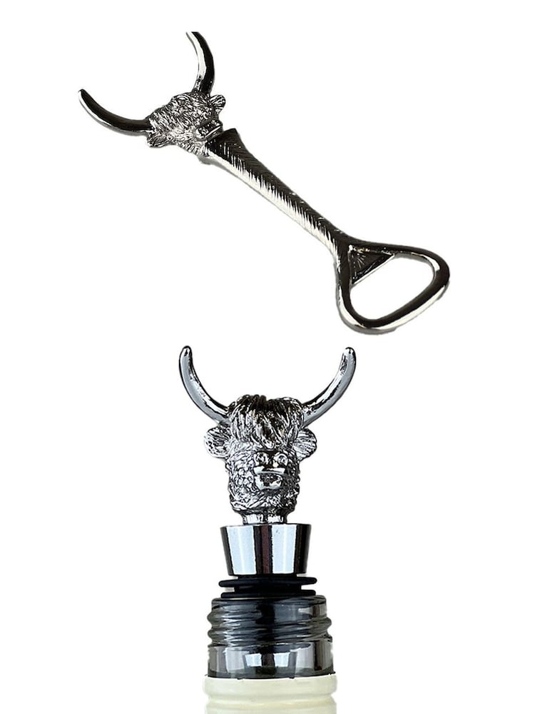 Selbrae House Silver Highland Cow Bottle Opener and Stoppper Duo - Image 1 of 3