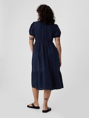 Gap Navy Blue Crinkle Gauze V Neck Midi Dress - Image 5 of 5