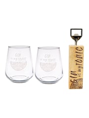 Selbrae House Clear Brown Gin Is My Tonic Glass & Bottle Opener Gift Set - Image 1 of 4
