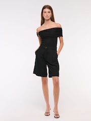 Abercrombie & Fitch Off Shoulder Fold Over Short Sleeve Black Top - Image 2 of 6