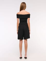 Abercrombie & Fitch Off Shoulder Fold Over Short Sleeve Black Top - Image 3 of 6