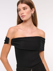 Abercrombie & Fitch Off Shoulder Fold Over Short Sleeve Black Top - Image 4 of 6