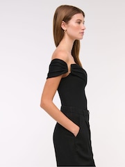 Abercrombie & Fitch Off Shoulder Fold Over Short Sleeve Black Top - Image 5 of 6
