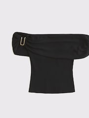 Abercrombie & Fitch Off Shoulder Fold Over Short Sleeve Black Top - Image 6 of 6
