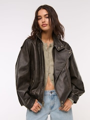 Abercrombie & Fitch Relaxed Fit Leather Bomber Jacket - Slika 1 iz 7