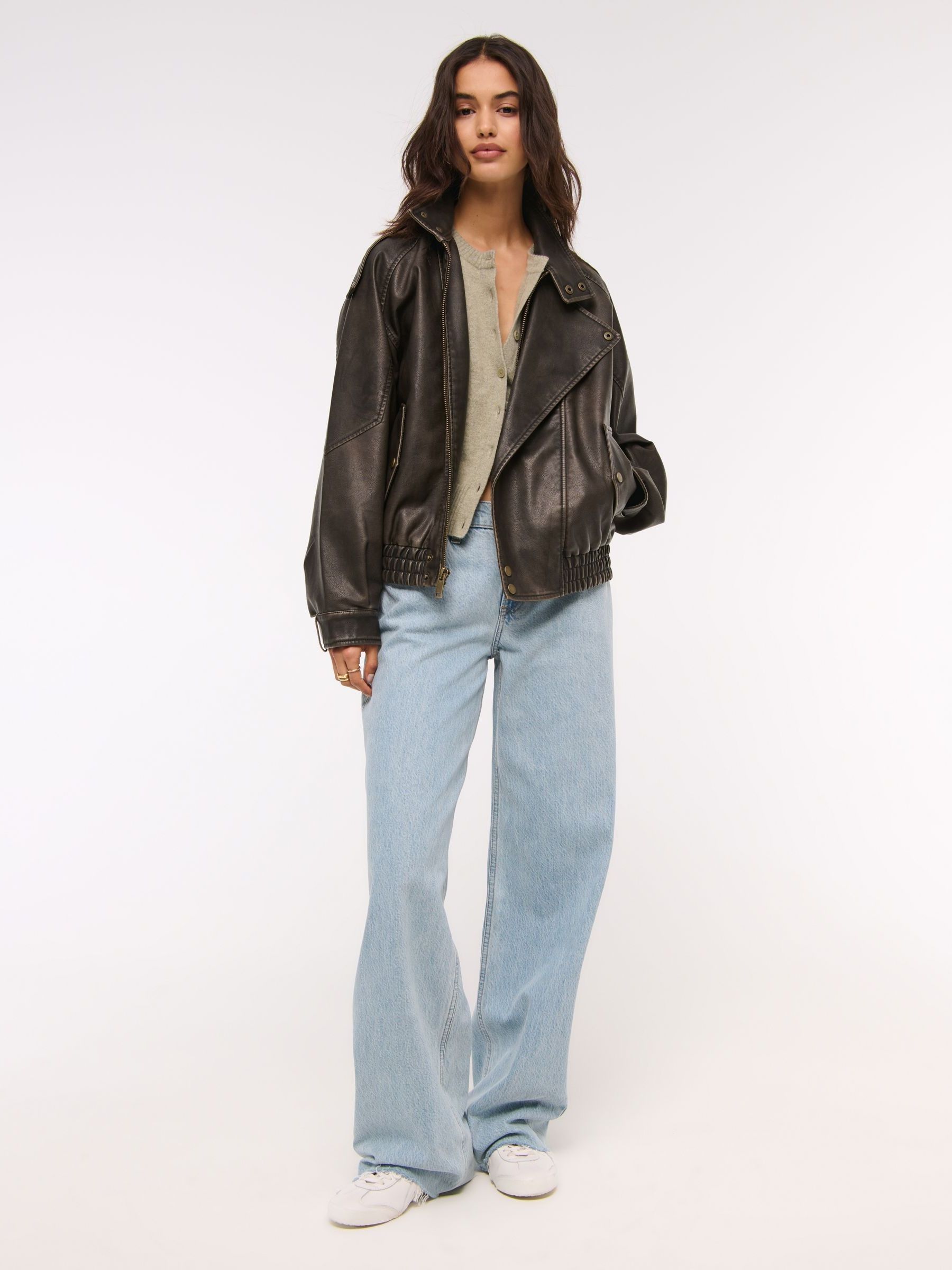 Buy Abercrombie & Fitch Brown Relaxed Fit Faux Leather Bomber