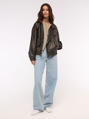 Abercrombie & Fitch Relaxed Fit Leather Bomber Jacket - Slika 2 iz 7