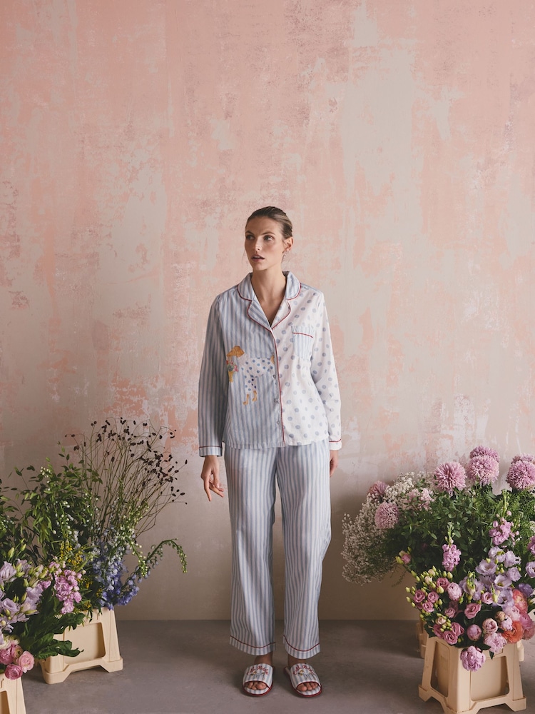 Cath Kidston Blue Stanley Stripe Print Cotton Button Through Woven Pyjamas - Image 1 of 8 Cath Kidston Blue Stanley Stripe Print Cotton Button Through Woven Pyjamas - Image 1 of 8