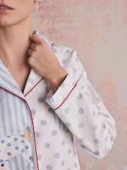 Cath Kidston Blue Stanley Stripe Print Cotton Button Through Woven Pyjamas - Image 7 of 8
