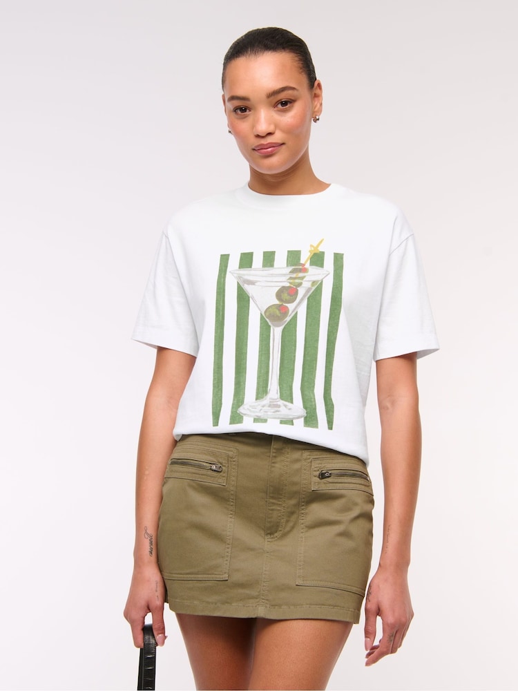 Abercrombie & Fitch Oversized Relaxed Fit Graphic Print White T-Shirt - Image 1 of 6