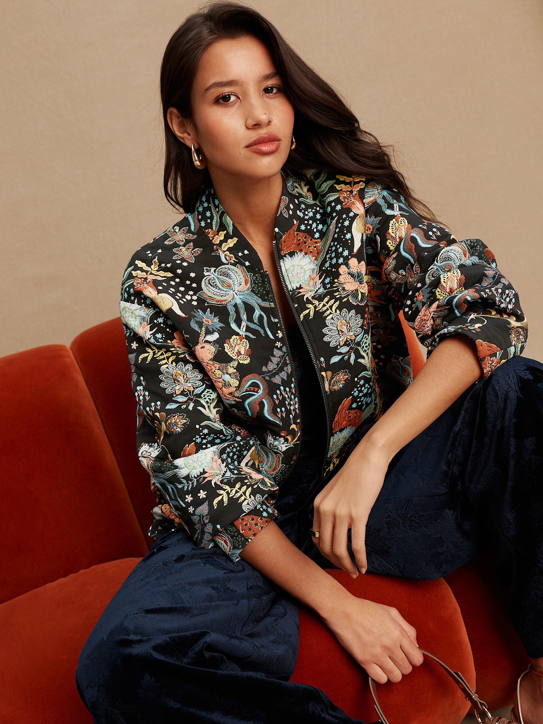 Buy Black Floral Jacquard Bomber Jacket from Next Armenia