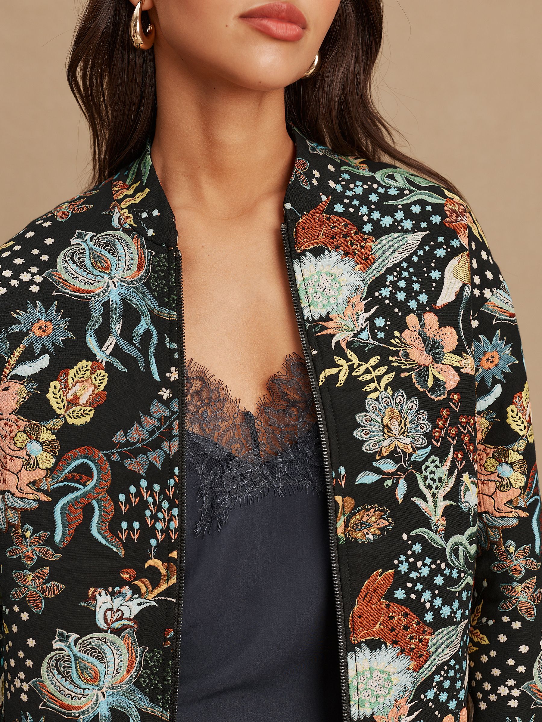Buy Black Floral Jacquard Bomber Jacket from Next Canada