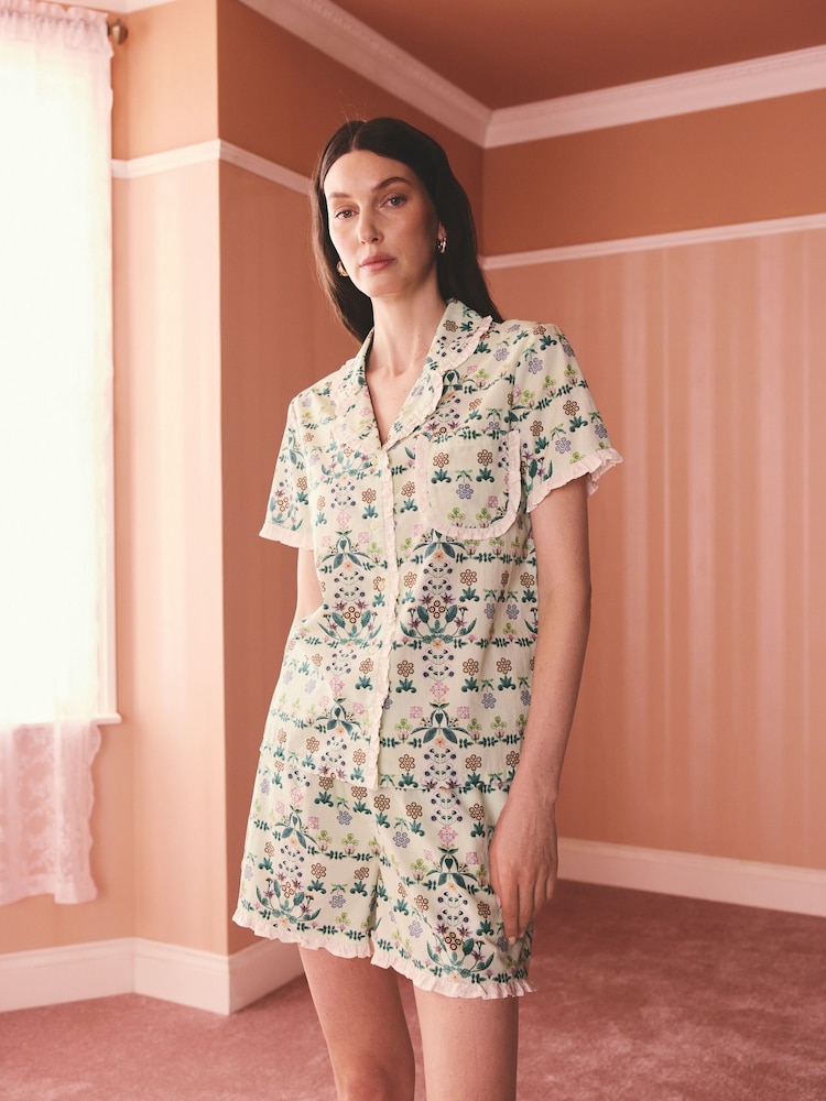 Cath Kidston Cotton Frill Woven Button Through Shorts Set - Imaginea 1 din 7