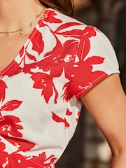 Sosandar White Linen Tropical Floral Print Wrap Dress With Linen - Image 3 of 4