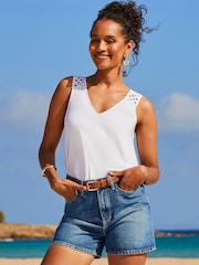Sosandar White Crochet Detail Jersey Vest Top - Image 5 of 5