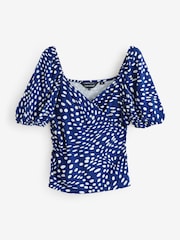 Sosandar Blue Spot Print Sweetheart Neckline Top - Image 6 of 6